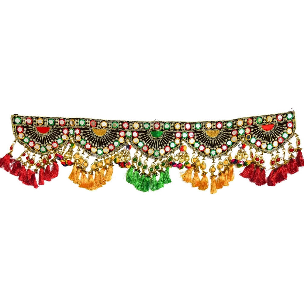 Applique Craft | Door Hanging Velvet Toran - Maroon BG (Design 1) - Taalapatra
