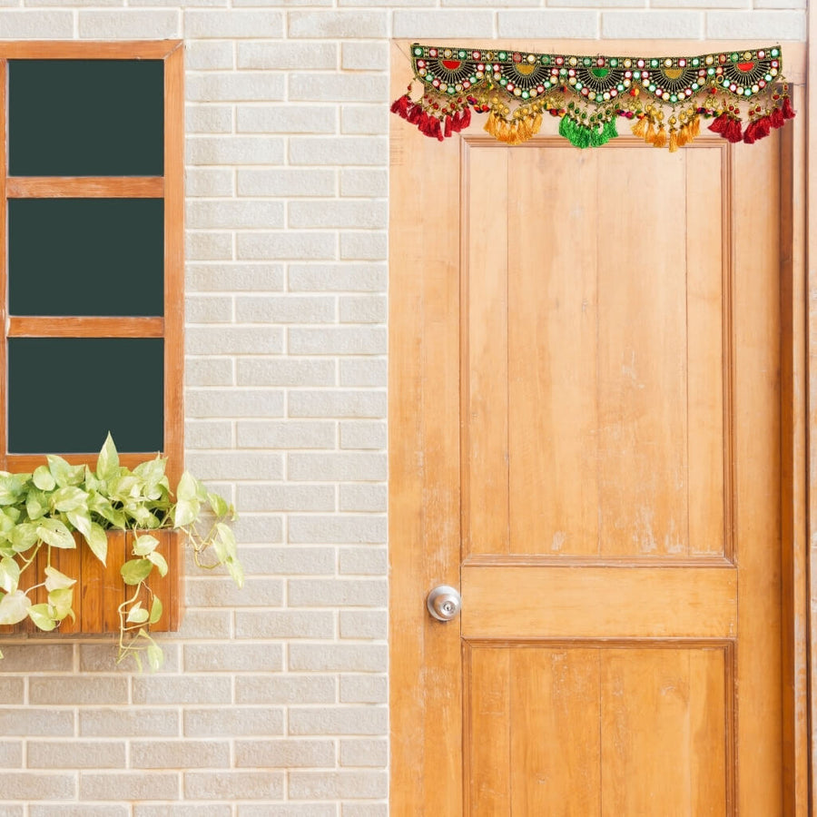 Applique Craft | Door Hanging Velvet Toran - Maroon BG (Design 1) - Taalapatra