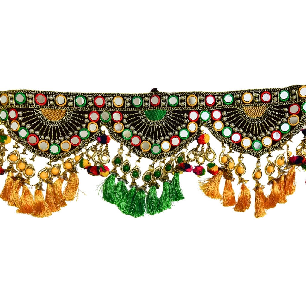 Applique Craft | Door Hanging Velvet Toran - Maroon BG (Design 1) - Taalapatra