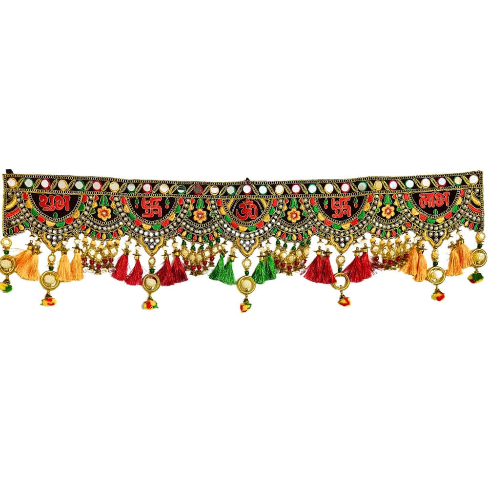 Applique Craft | Door Hanging Velvet Toran - Maroon BG (Design 2) - Taalapatra