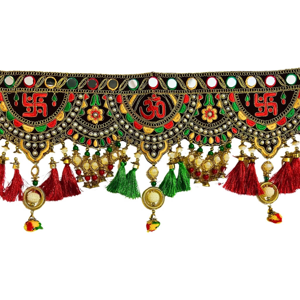 Applique Craft | Door Hanging Velvet Toran - Maroon BG (Design 2) - Taalapatra