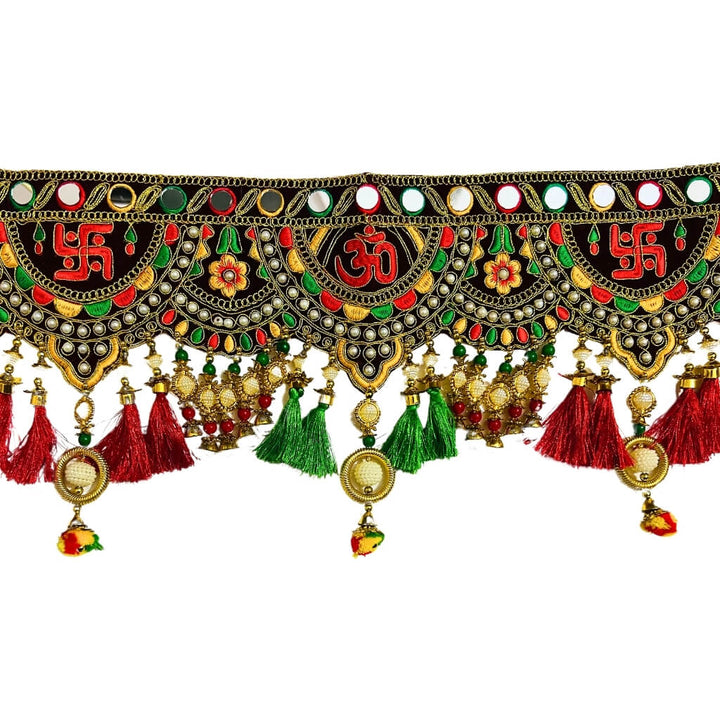 Applique Craft | Door Hanging Velvet Toran - Maroon BG (Design 2) - Taalapatra