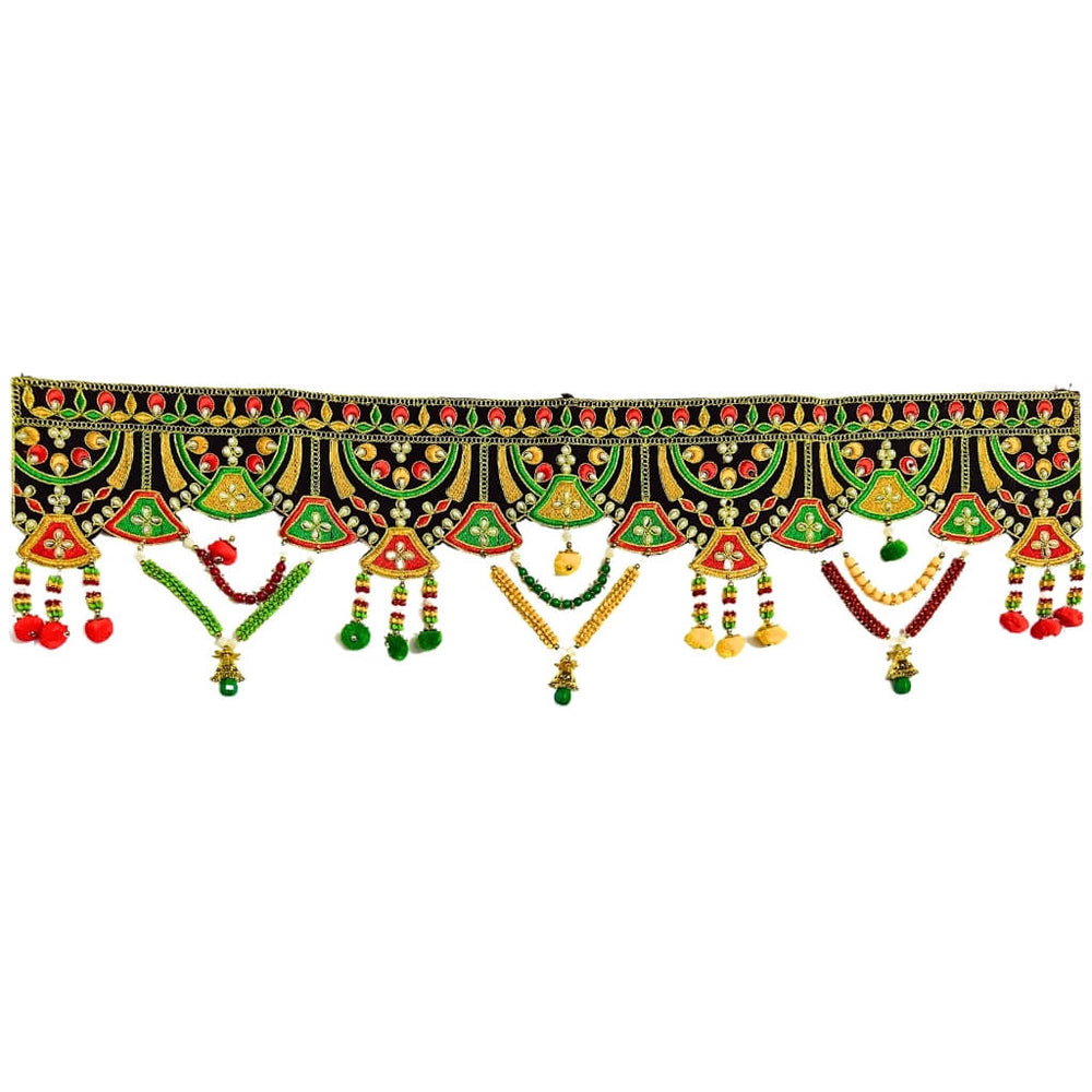 Applique Craft | Door Hanging Velvet Toran - Maroon BG (Design 3) - Taalapatra