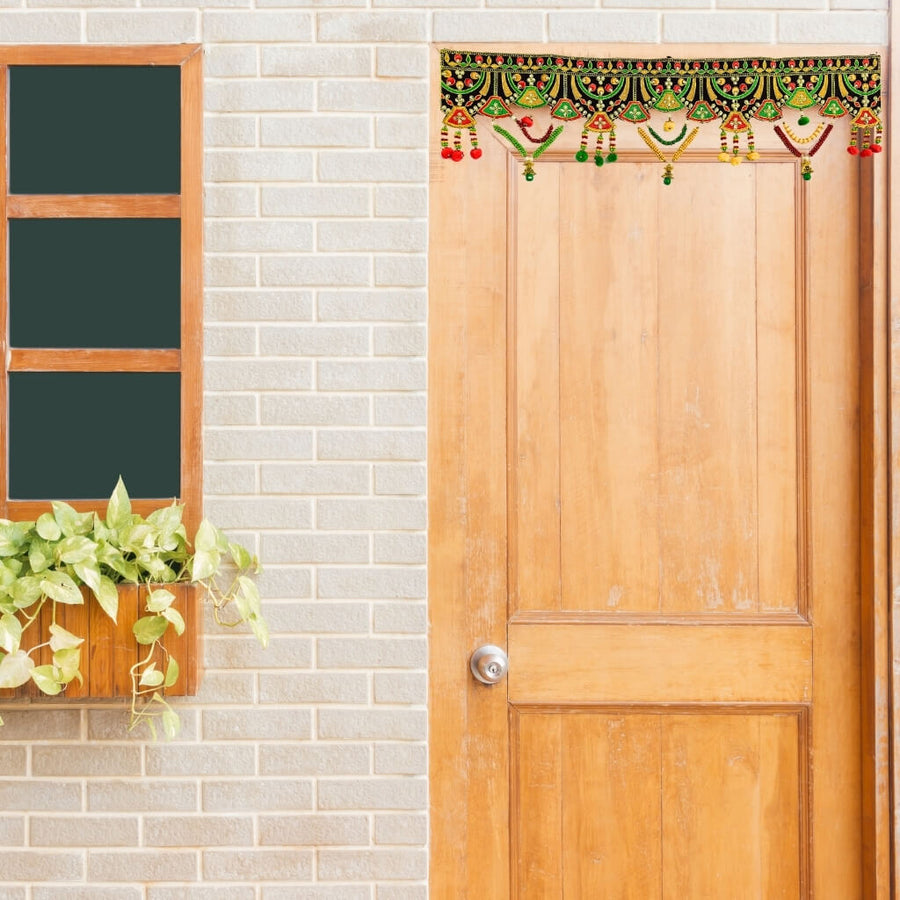 Applique Craft | Door Hanging Velvet Toran - Maroon BG (Design 3) - Taalapatra