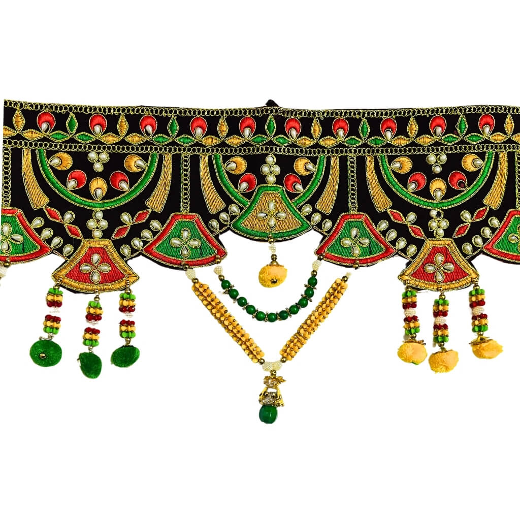 Applique Craft | Door Hanging Velvet Toran - Maroon BG (Design 3) - Taalapatra