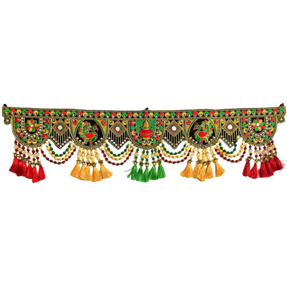 Applique Craft | Door Hanging Velvet Toran - Maroon BG (Design 4) - Taalapatra