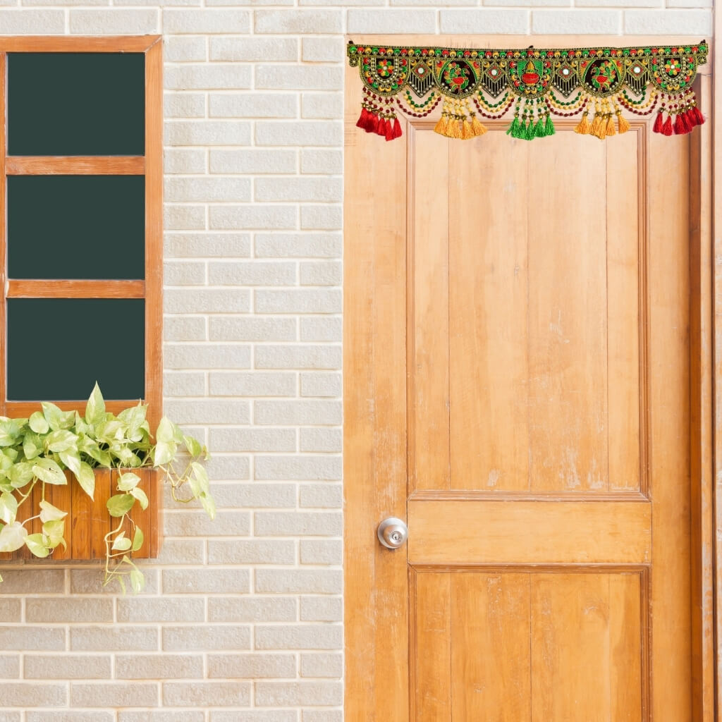 Applique Craft | Door Hanging Velvet Toran - Maroon BG (Design 4) - Taalapatra Vibes