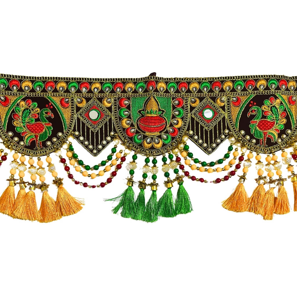 Applique Craft | Door Hanging Velvet Toran - Maroon BG (Design 4) - Taalapatra