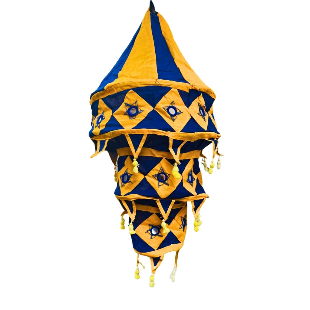 Applique Craft | Cotton Hanging Lamp - Round (Yellow & Blue) - Taalapatra Vibes