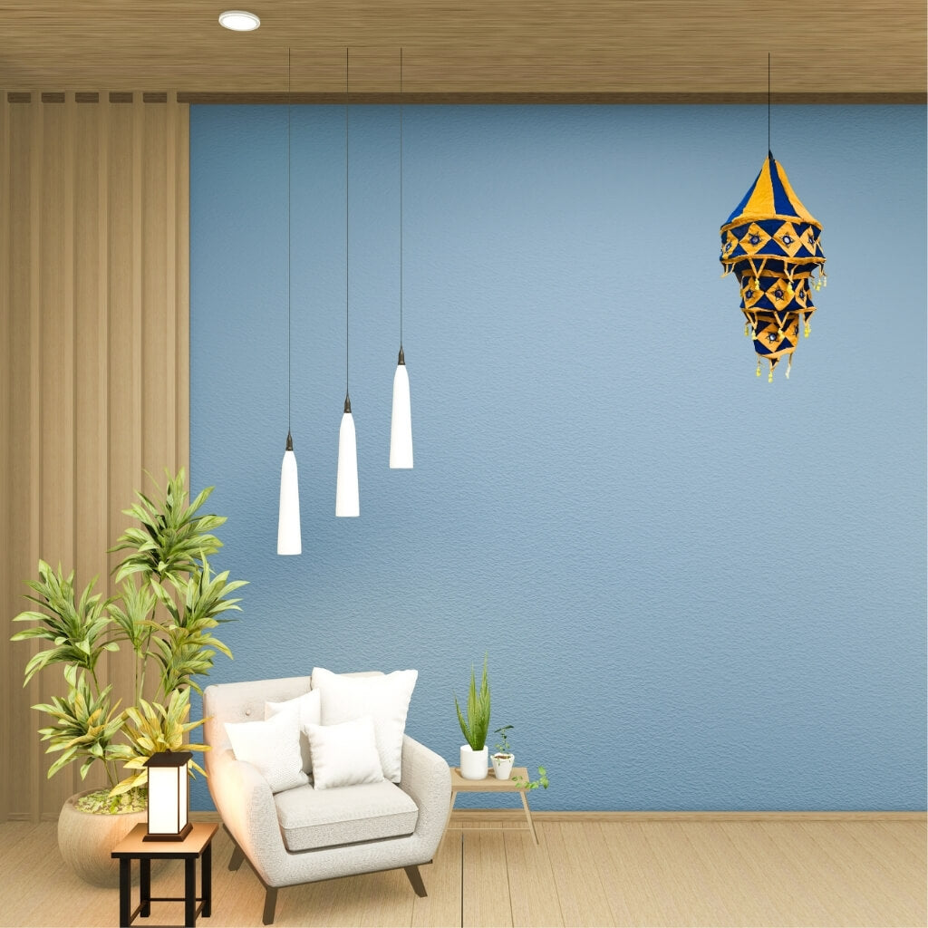 Applique Craft | Cotton Hanging Lamp - Round (Yellow & Blue) - Taalapatra Vibes