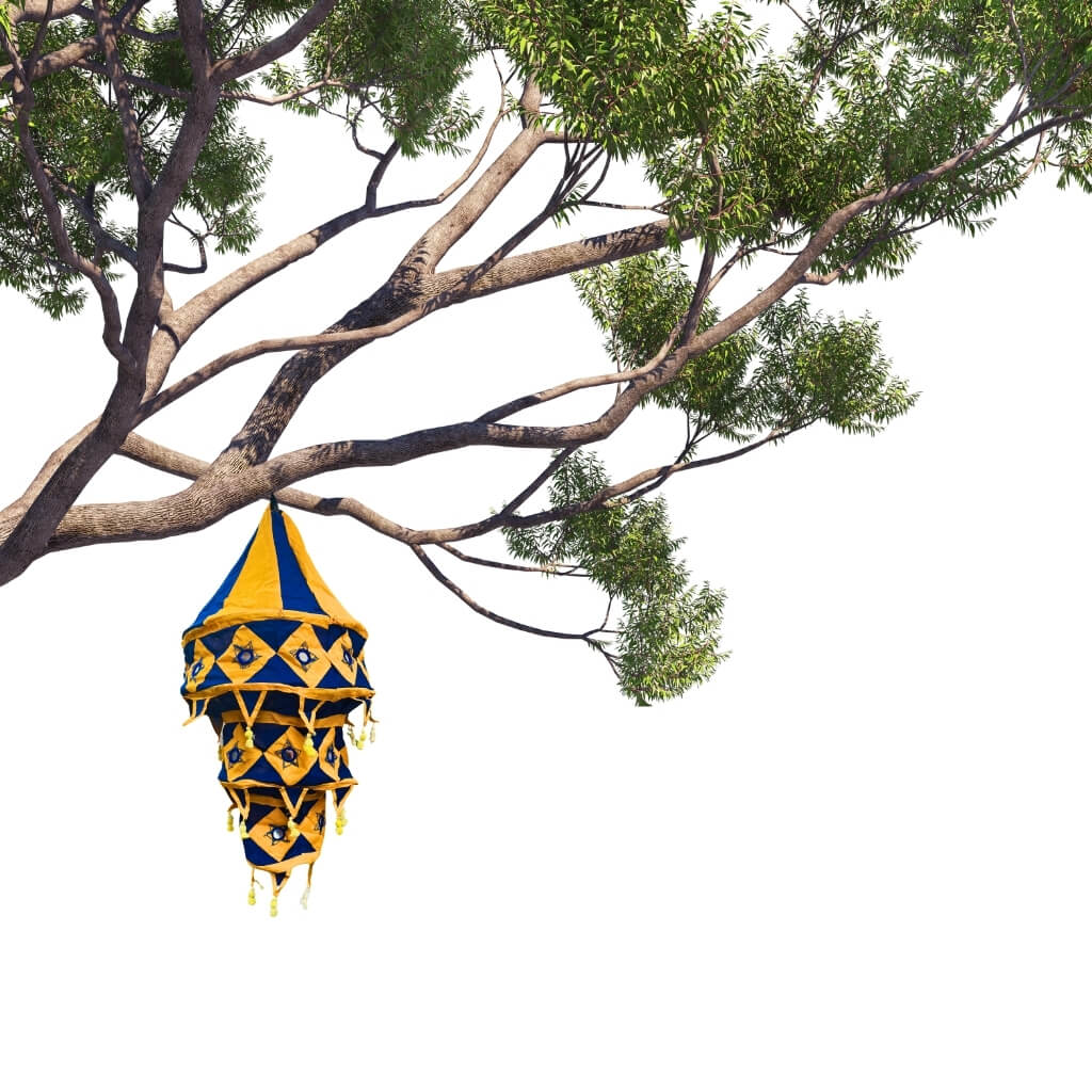 Applique Craft | Cotton Hanging Lamp - Round (Yellow & Blue) - Taalapatra Vibes