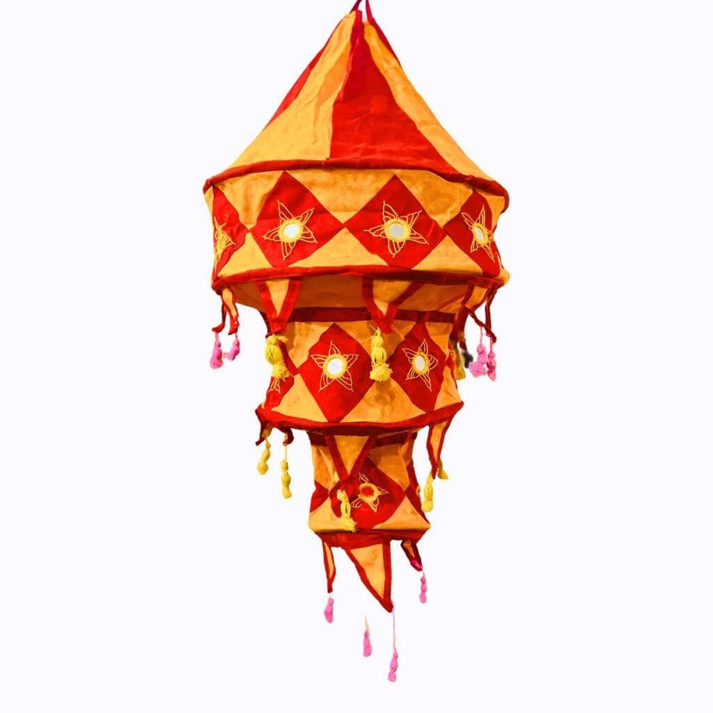 Applique Craft | Cotton Hanging Lamp - Round (Yellow & Red) - Taalapatra Vibes