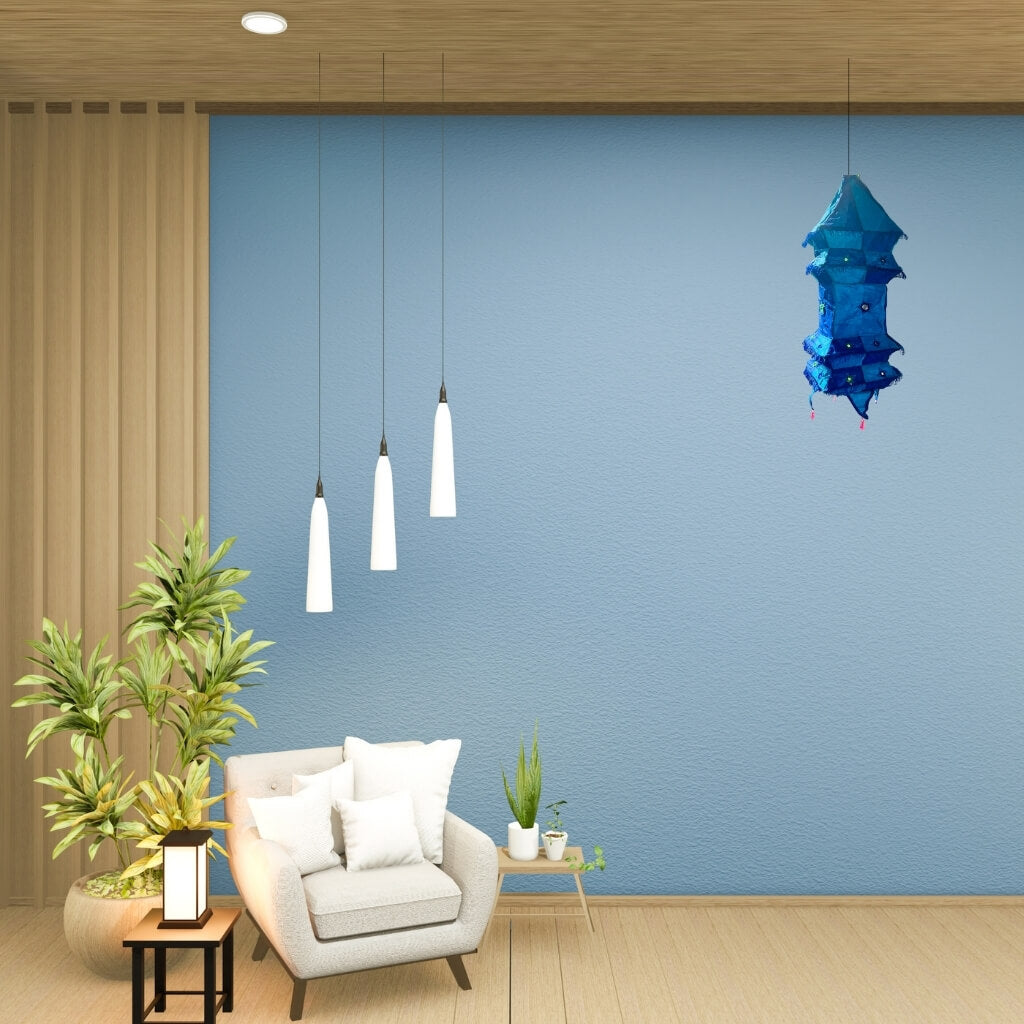 Applique Craft | Cotton Hanging Lamp - Square (Blue) - Taalapatra Vibes