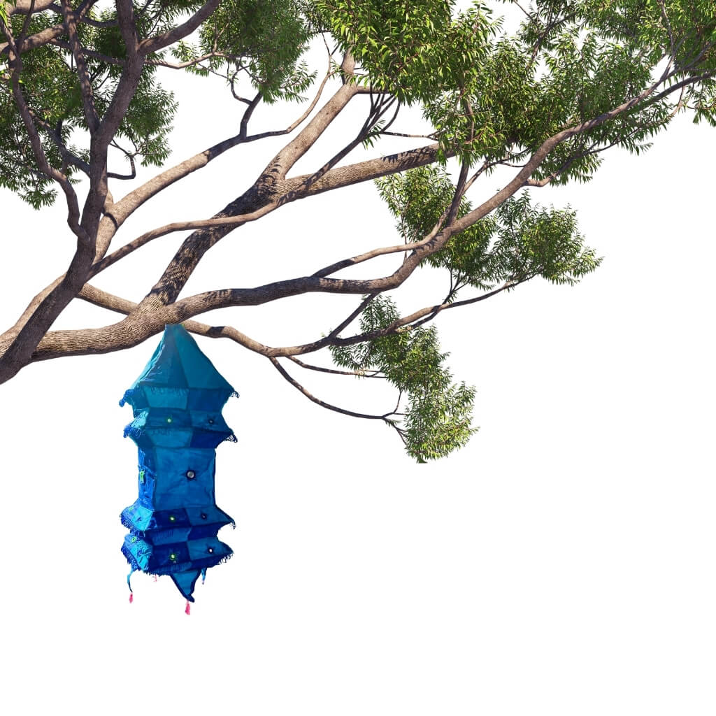 Applique Craft | Cotton Hanging Lamp - Square (Blue) - Taalapatra
