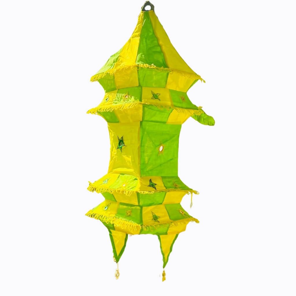 Applique Craft | Cotton Hanging Lamp - Square (Yellow & Green) - Taalapatra Vibes