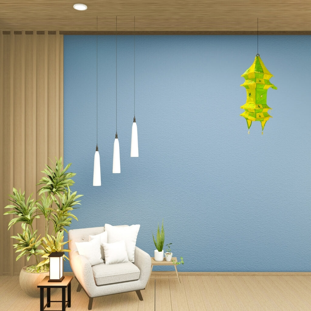 Applique Craft | Cotton Hanging Lamp - Square (Yellow & Green) - Taalapatra