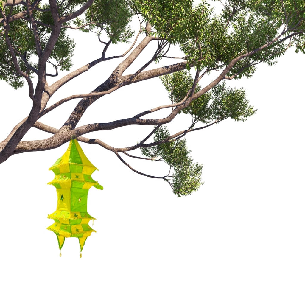 Applique Craft | Cotton Hanging Lamp - Square (Yellow & Green) - Taalapatra Vibes