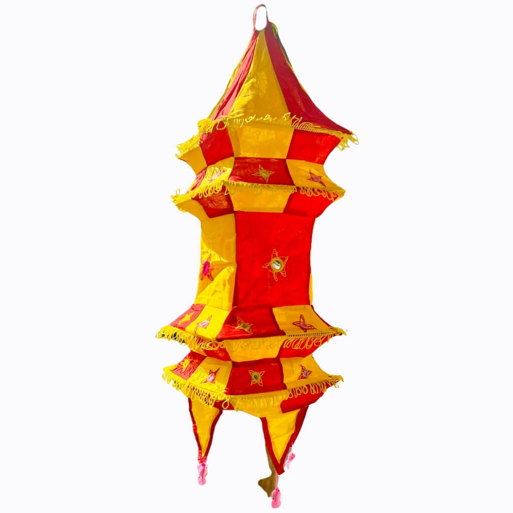 Applique Craft | Cotton Hanging Lamp - Square (Yellow & Red) - Taalapatra