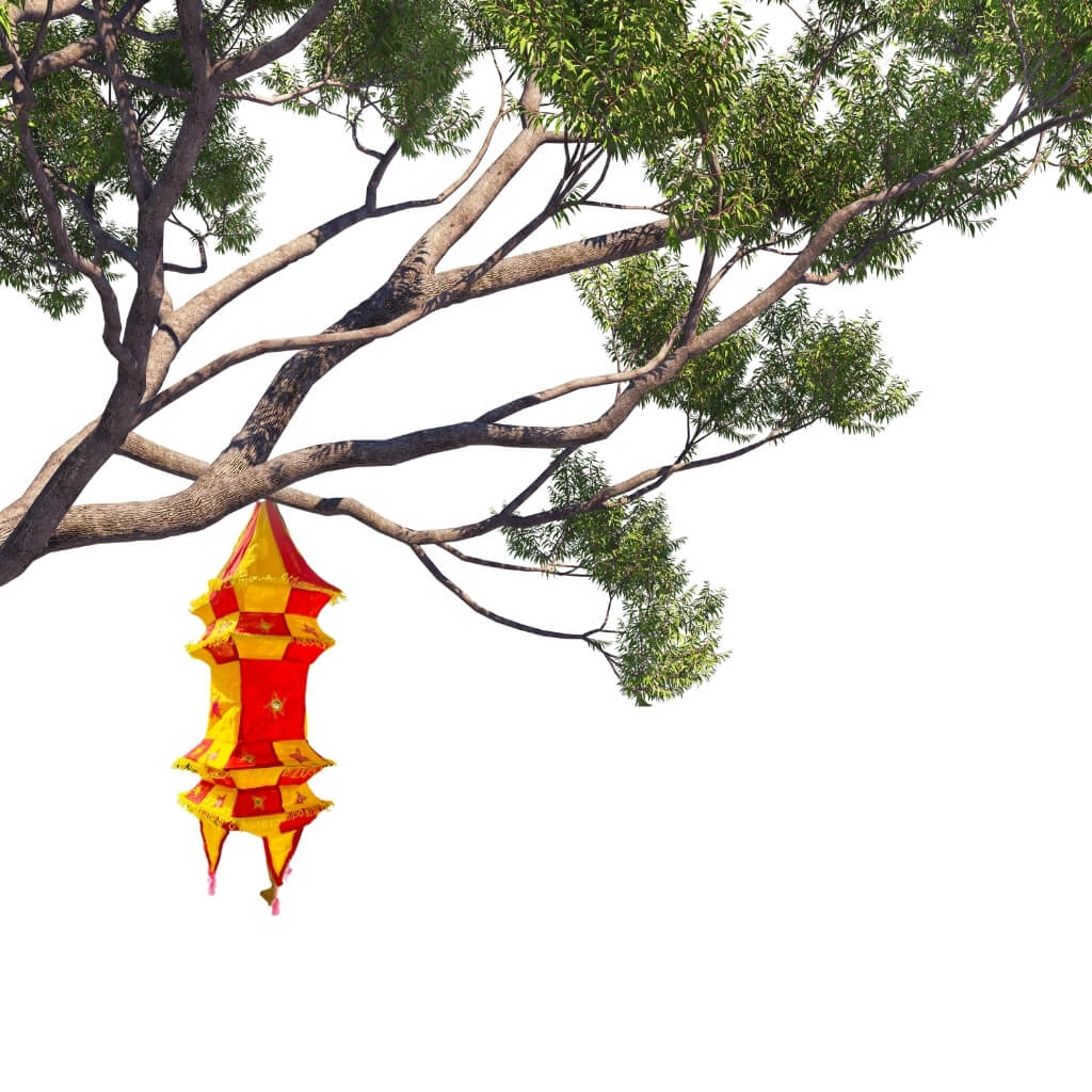 Applique Craft | Cotton Hanging Lamp - Square (Yellow & Red) - Taalapatra