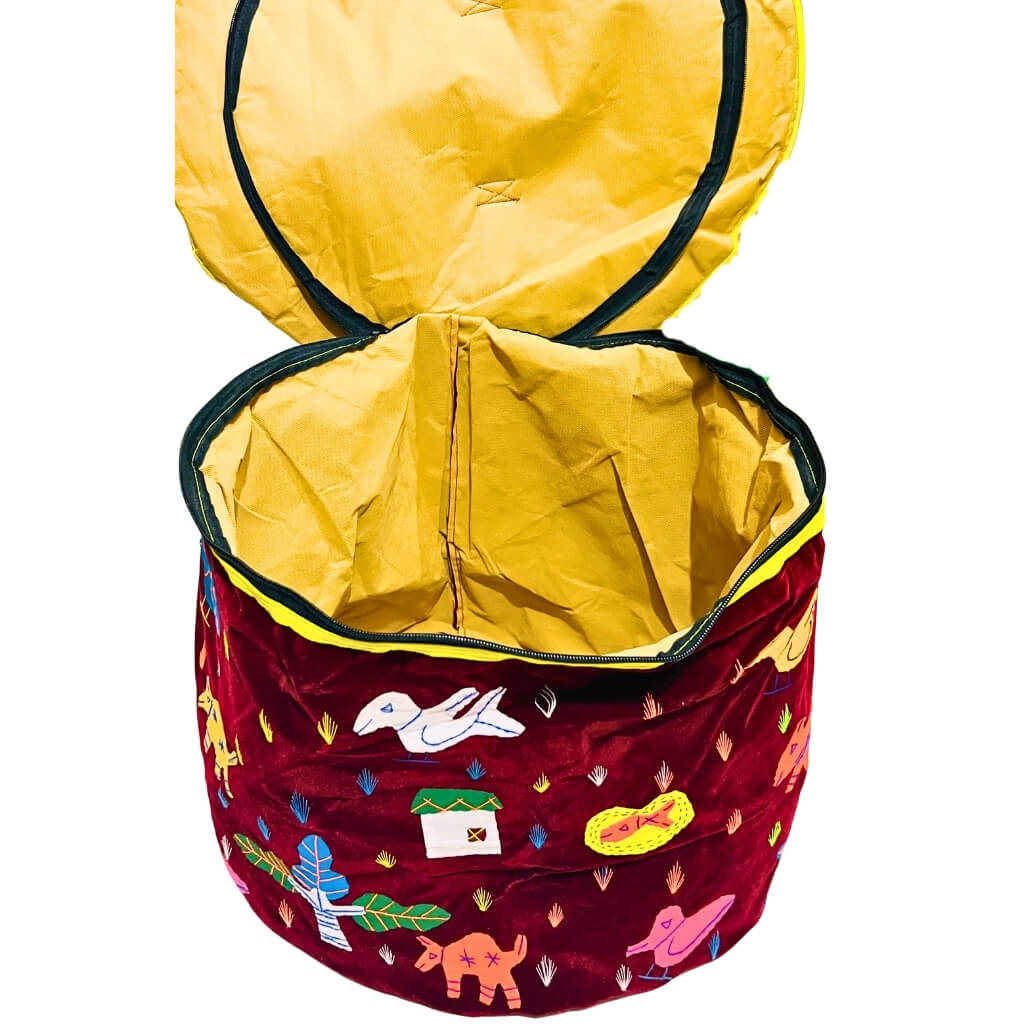 Applique Storage | Velvet Laundry / Storage Bag - 41 L (Maroon) - Taalapatra Vibes