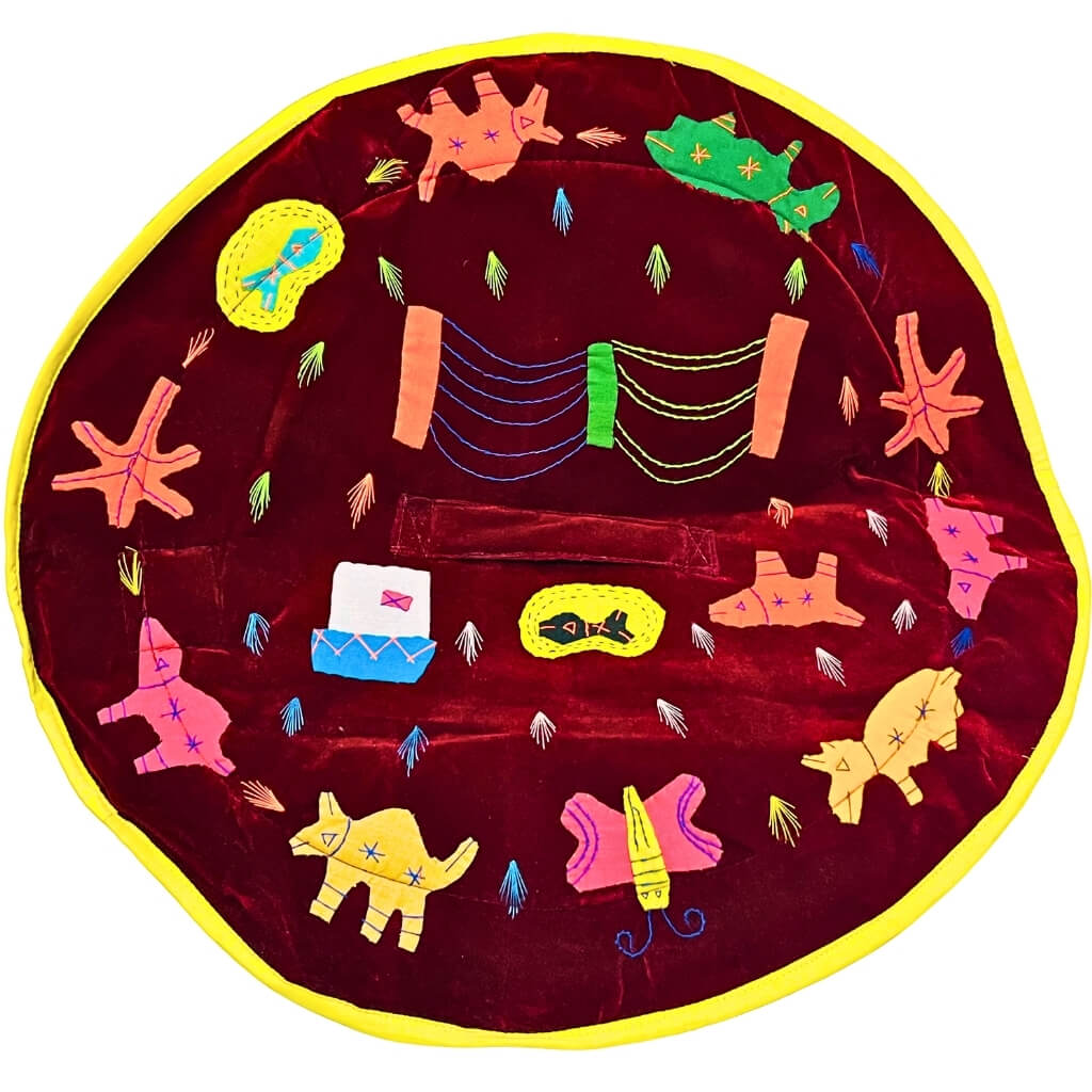 Applique Storage | Velvet Laundry / Storage Bag - 41 L (Maroon) - Taalapatra Vibes