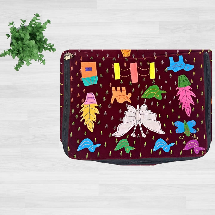 Applique Storage | Velvet Saree & Dress Briefcase / Carry Bag with 6 Compartments (Maroon) - Taalapatra