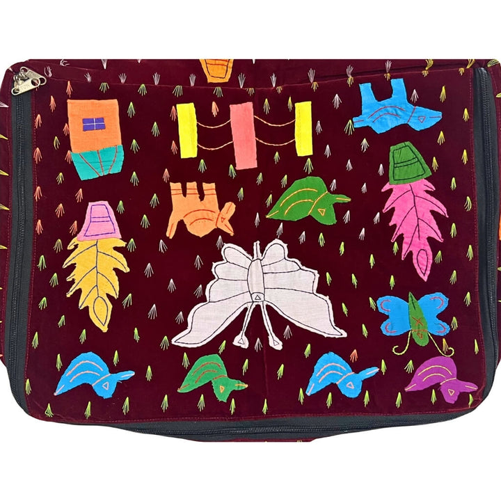 Applique Storage | Velvet Saree & Dress Briefcase / Carry Bag with 6 Compartments (Maroon) - Taalapatra