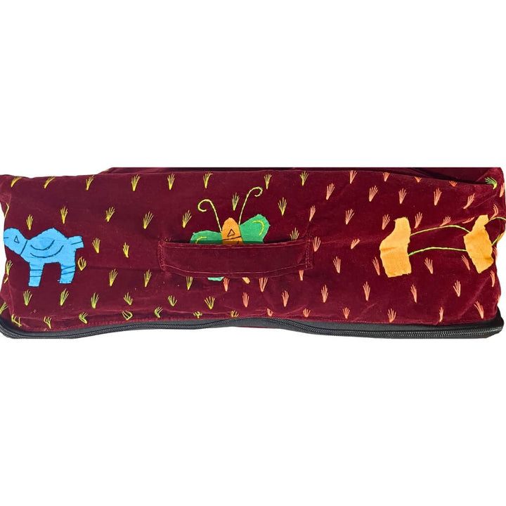 Applique Storage | Velvet Saree & Dress Briefcase / Carry Bag with 6 Compartments (Maroon) - Taalapatra