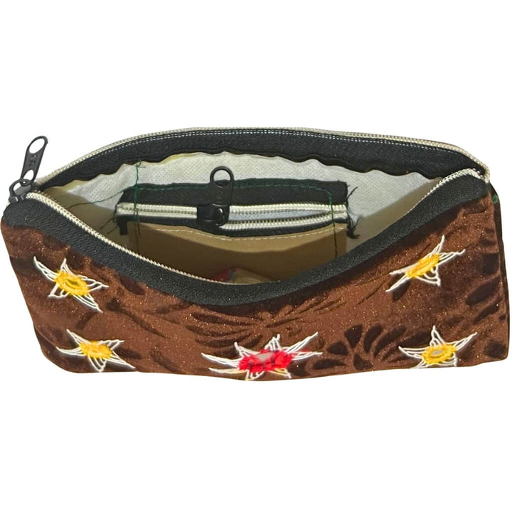 Applique Storage | Velvet Hand Purse / Vanity Case - Small (Choco Brown) - Taalapatra