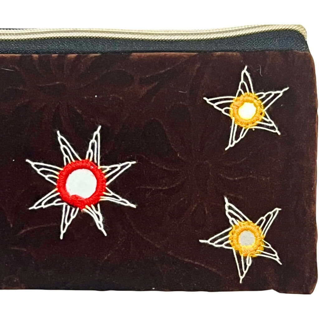 Applique Storage | Velvet Hand Purse / Vanity Case - Small (Choco Brown) - Taalapatra Vibes