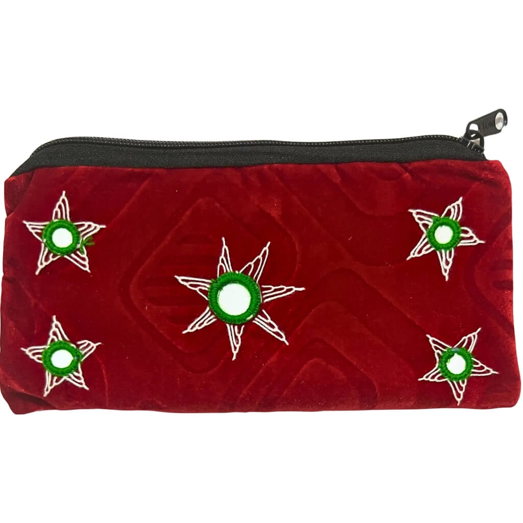 Applique Storage | Velvet Hand Purse / Vanity Case - Small (Deep Red) - Taalapatra Vibes