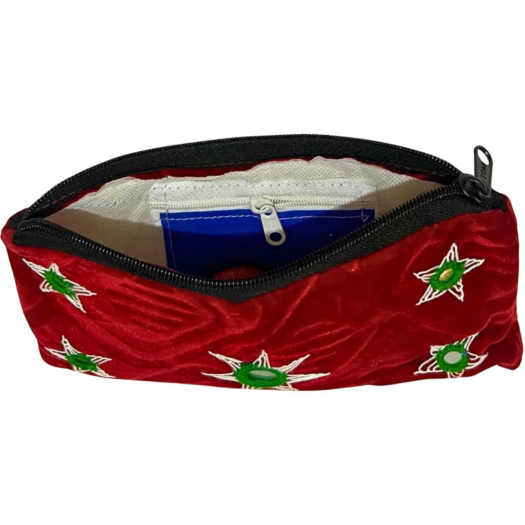 Applique Storage | Velvet Hand Purse / Vanity Case - Small (Deep Red) - Taalapatra Vibes