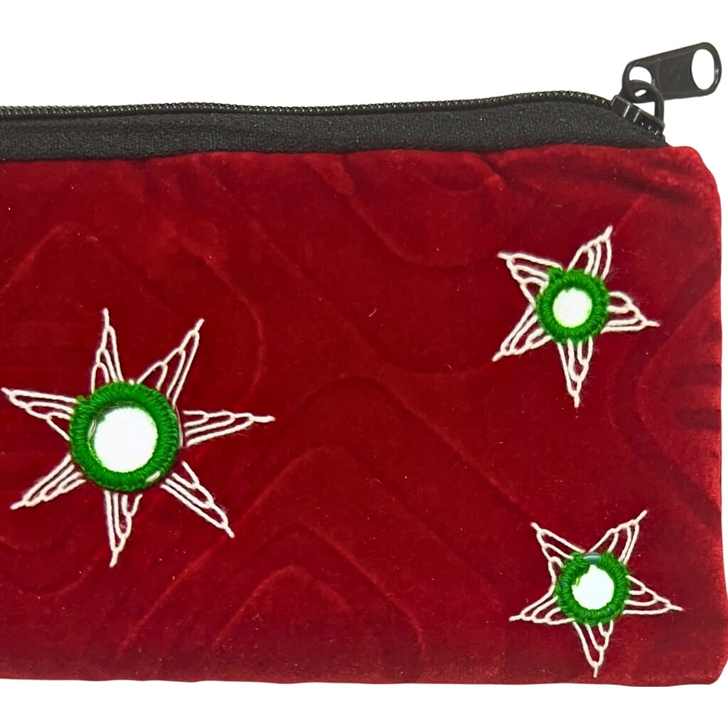 Applique Storage | Velvet Hand Purse / Vanity Case - Small (Deep Red) - Taalapatra Vibes