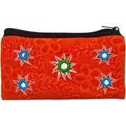 Applique Storage | Velvet Hand Purse / Vanity Case - Small (Orange) - Taalapatra Vibes