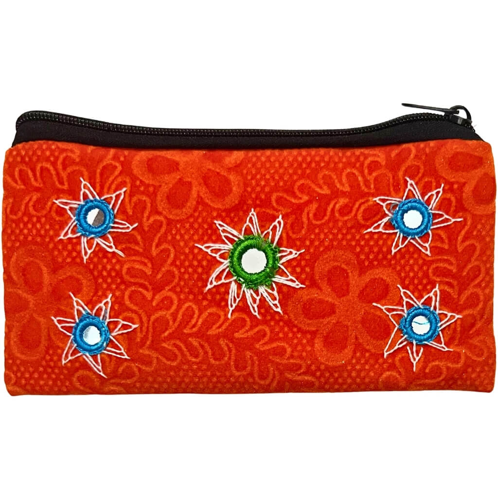 Applique Storage | Velvet Hand Purse / Vanity Case - Small (Orange) - Taalapatra Vibes