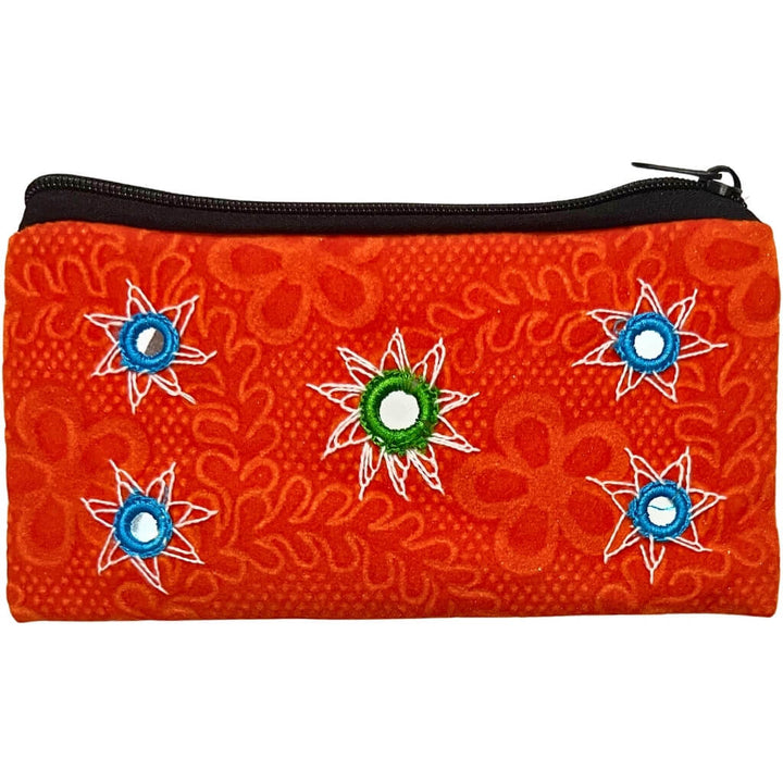 Applique Storage | Velvet Hand Purse / Vanity Case - Small (Orange) - Taalapatra