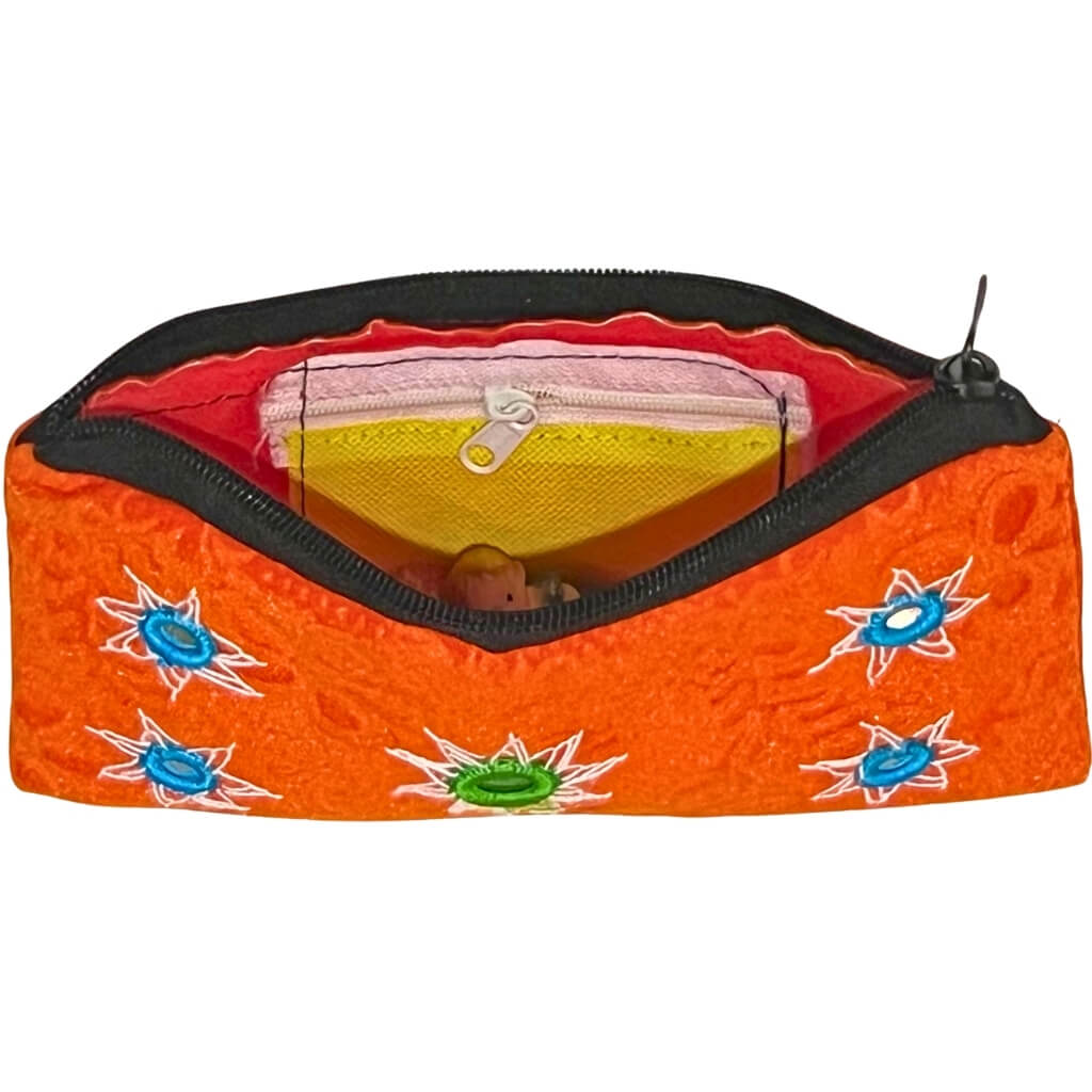 Applique Storage | Velvet Hand Purse / Vanity Case - Small (Orange) - Taalapatra Vibes