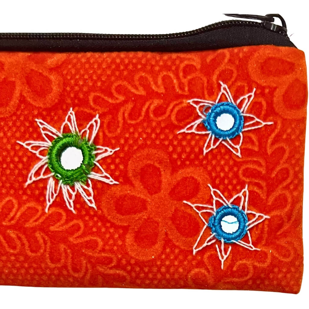 Applique Storage | Velvet Hand Purse / Vanity Case - Small (Orange) - Taalapatra Vibes