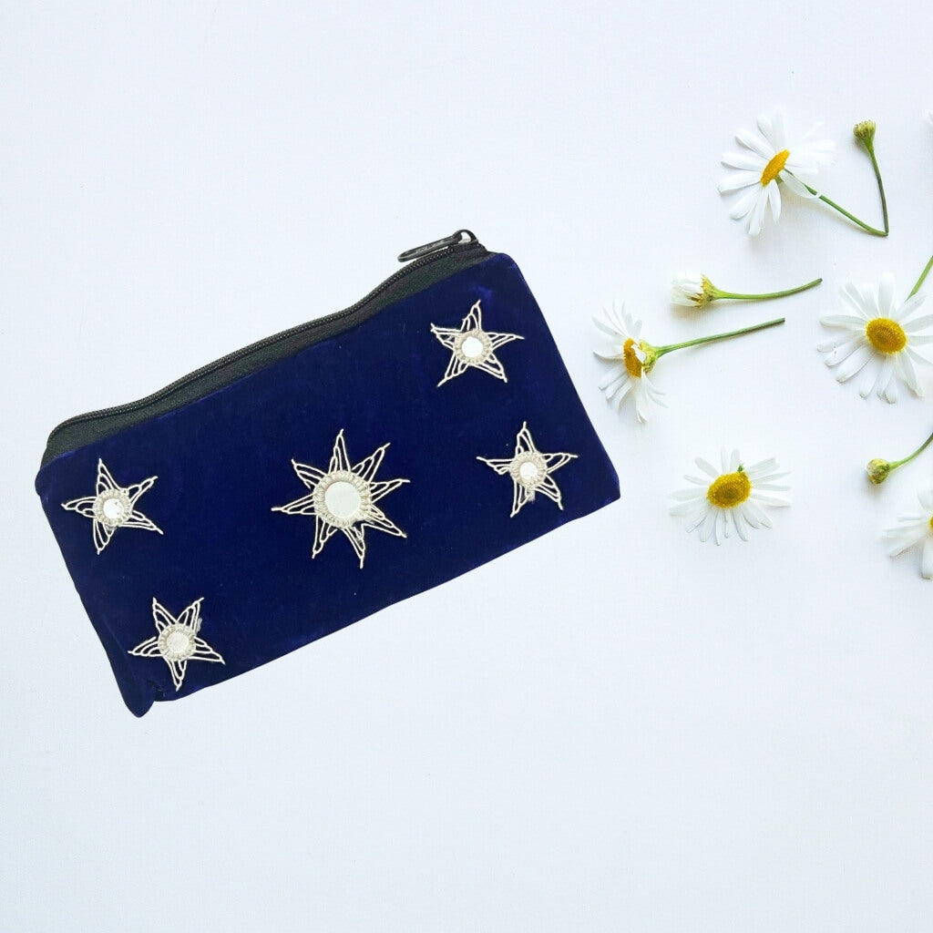 Applique Storage | Velvet Hand Purse / Vanity Case - Small (Blue) - Taalapatra Vibes