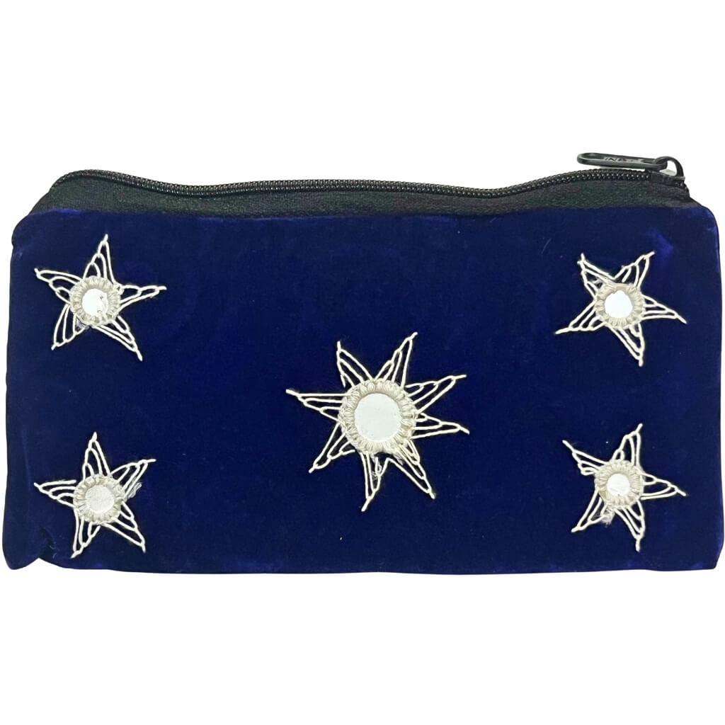 Applique Storage | Velvet Hand Purse / Vanity Case - Small (Blue) - Taalapatra Vibes