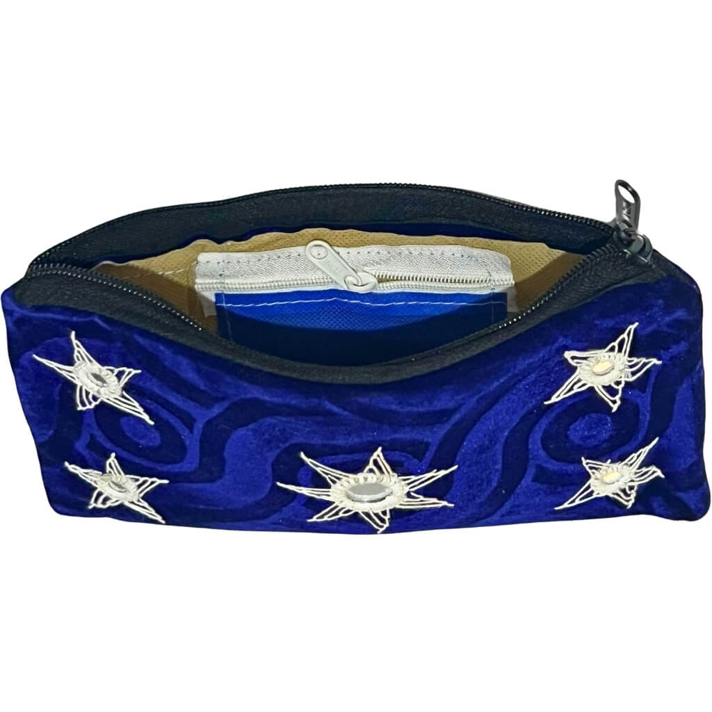 Applique Storage | Velvet Hand Purse / Vanity Case - Small (Blue) - Taalapatra Vibes