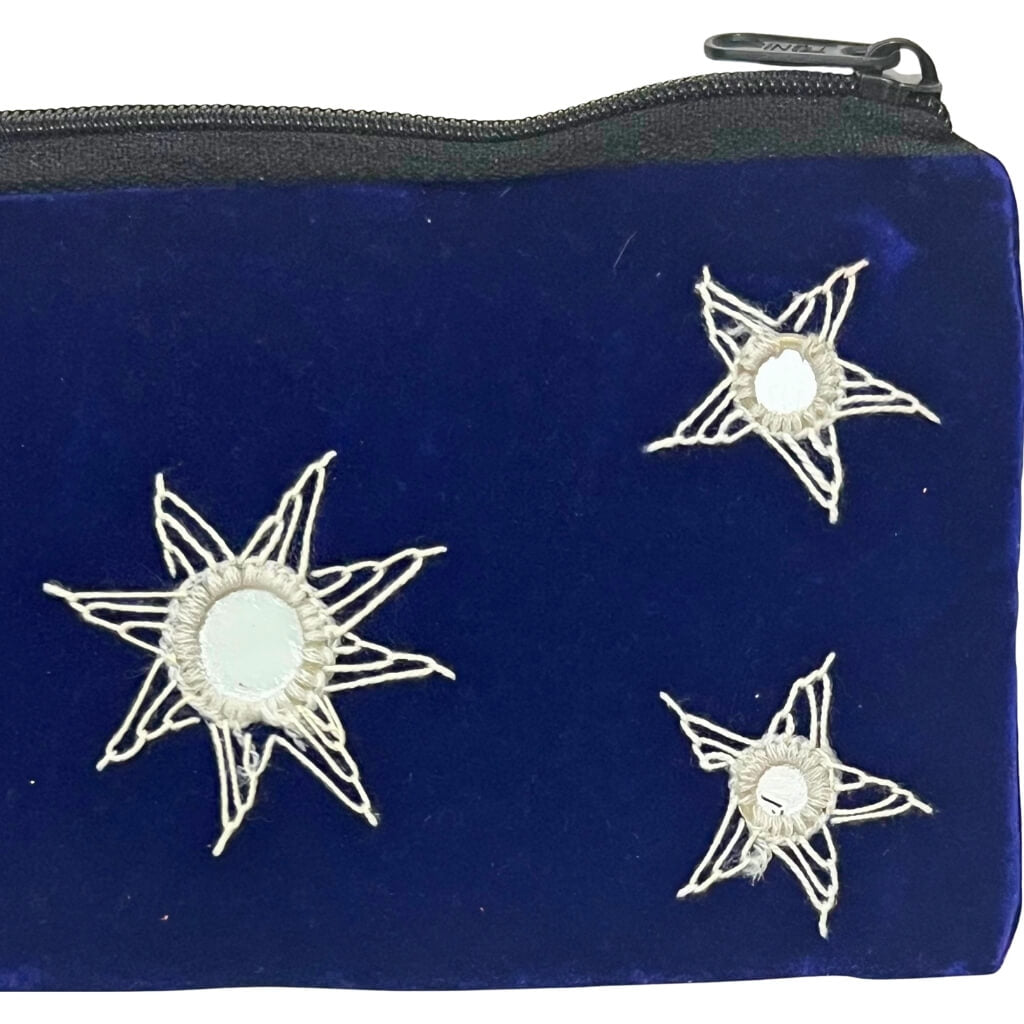 Applique Storage | Velvet Hand Purse / Vanity Case - Small (Blue) - Taalapatra Vibes