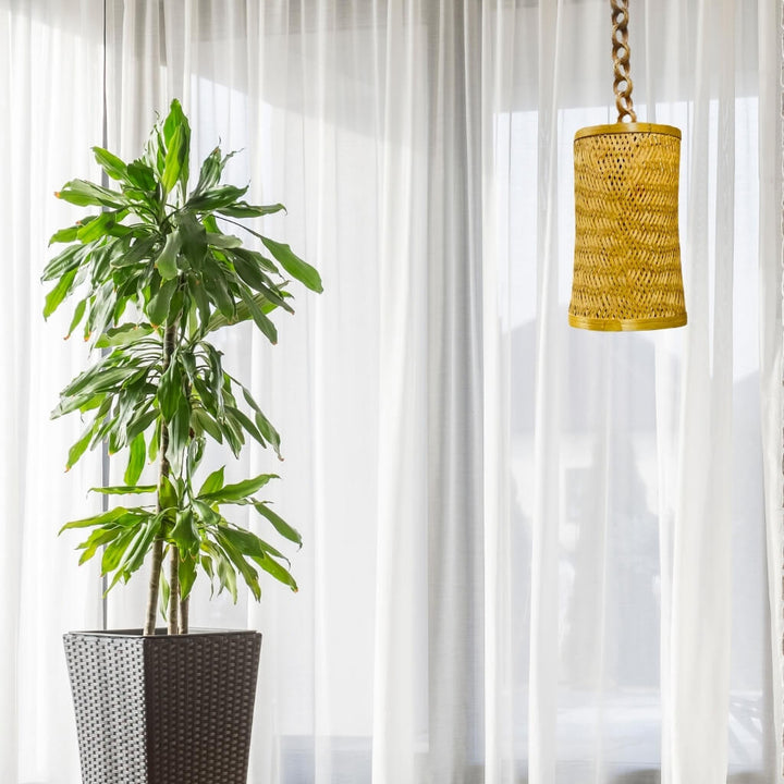 Bamboo Craft | Hanging Cylindrical Lamp (Natural Colour) - Taalapatra