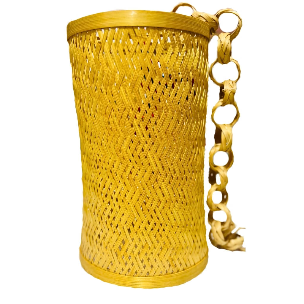 Bamboo Craft | Hanging Cylindrical Lamp (Natural Colour) - Taalapatra Vibes