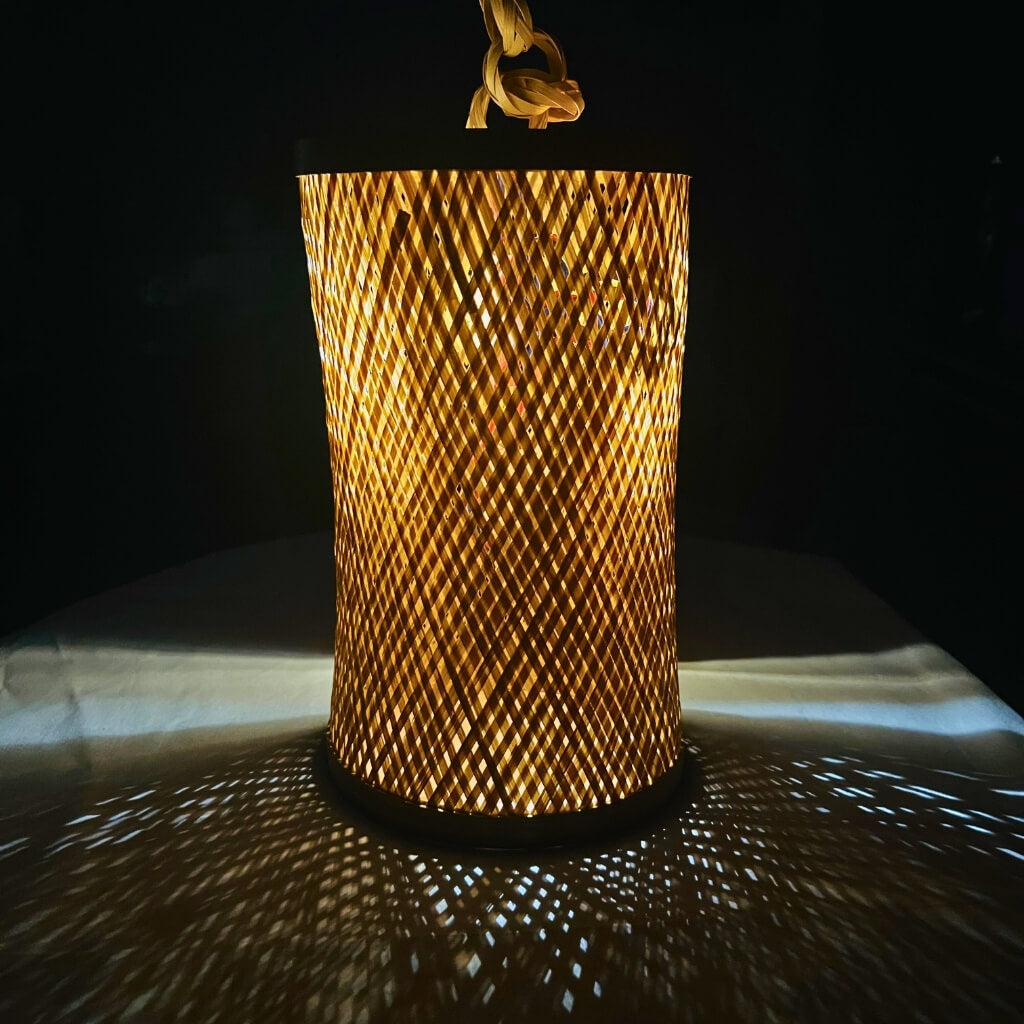 Bamboo Craft | Hanging Cylindrical Lamp (Natural Colour) - Taalapatra Vibes