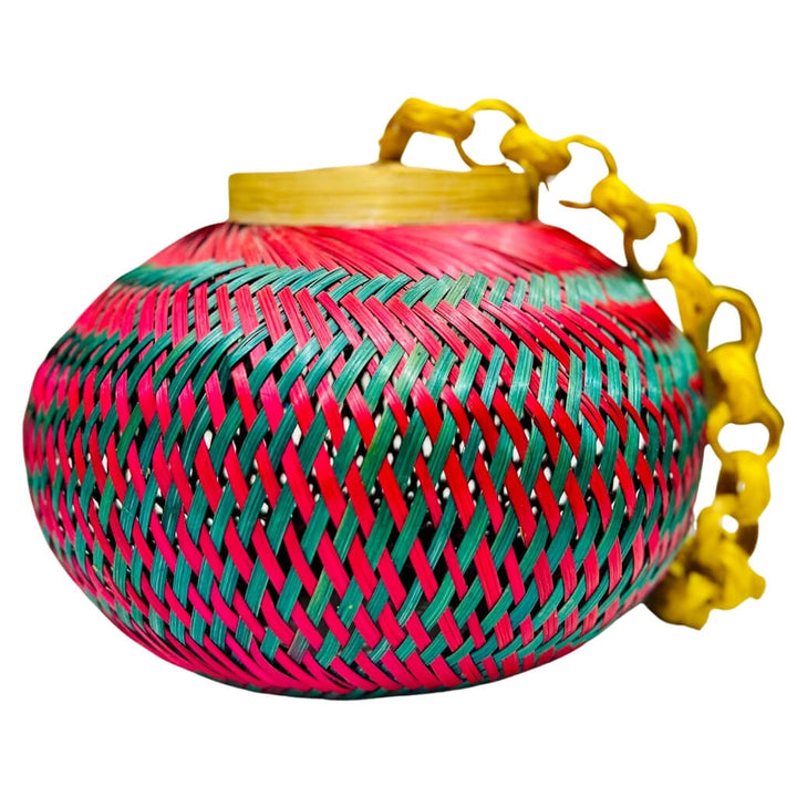 Bamboo Craft | Hanging Oval Lamp (Pink & Green) - Taalapatra