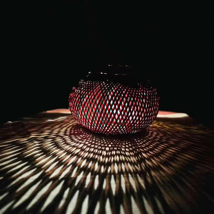 Bamboo Craft | Hanging Oval Lamp (Pink & Green) - Taalapatra