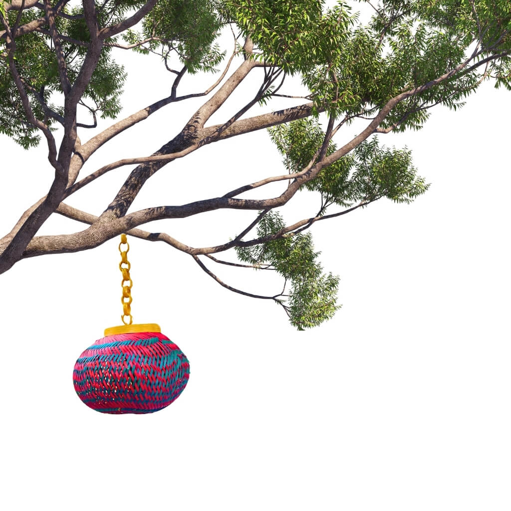 Bamboo Craft | Hanging Oval Lamp (Pink & Green) - Taalapatra Vibes
