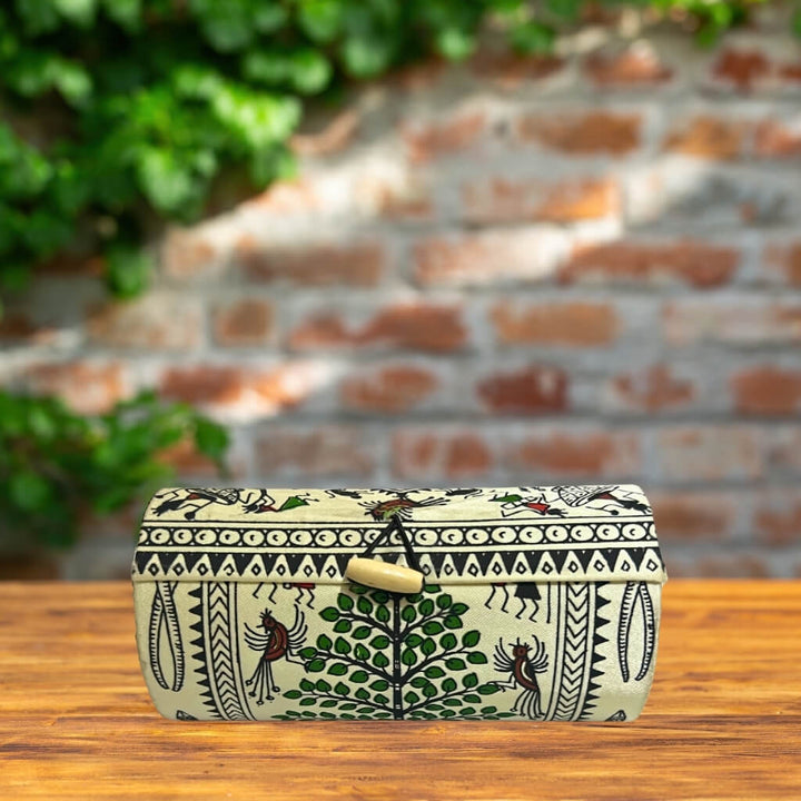 Bamboo Craft | Fabric Wrapped Bangle Organizer Box - Tribal Art (Small) - Taalapatra