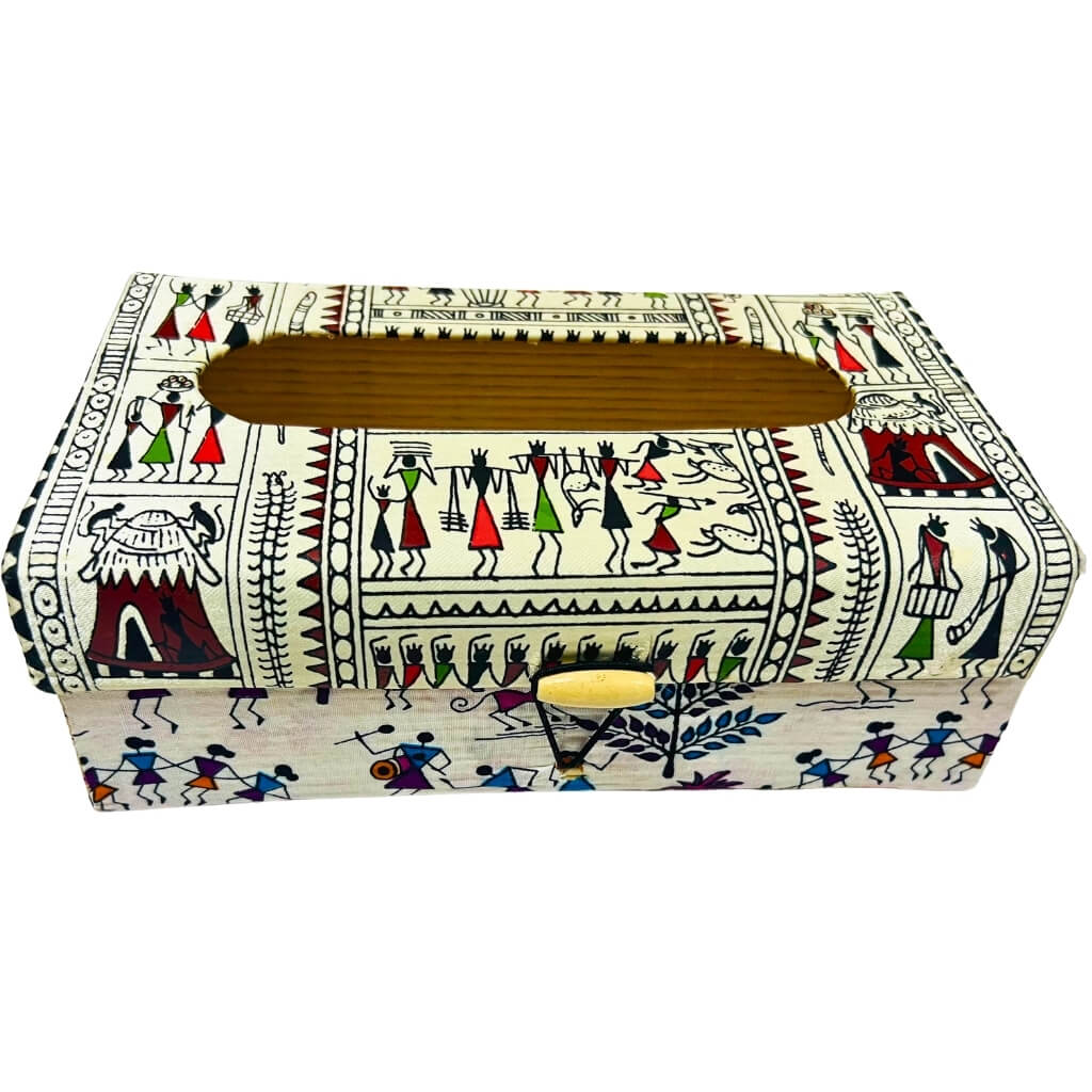 Bamboo Craft | Fabric Wrapped Tissue Box - Tribal Art (Design 1) - Taalapatra Vibes